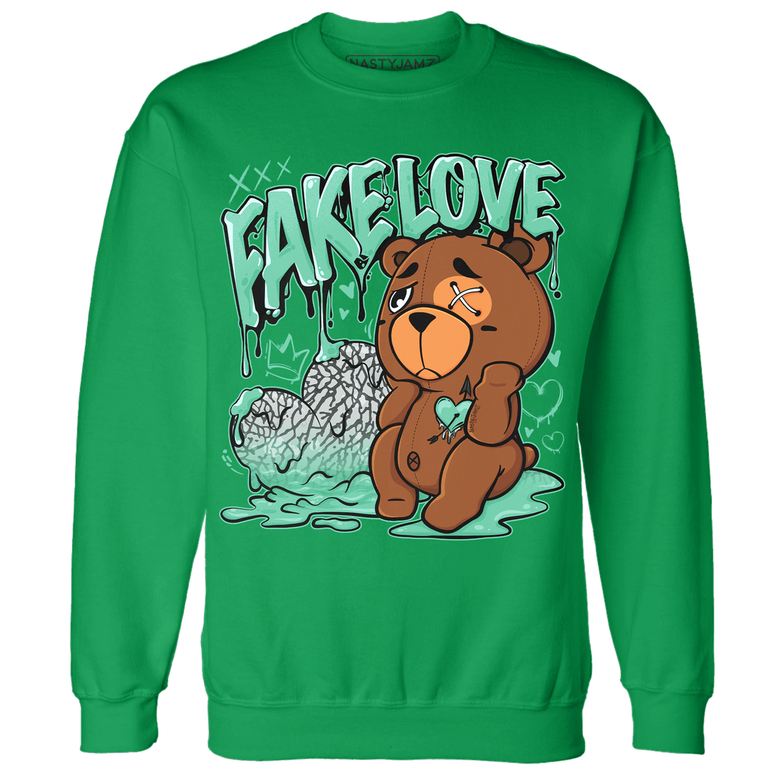 Green Glow 3s Sweatshirt Match Fake Love BER - NastyJamz