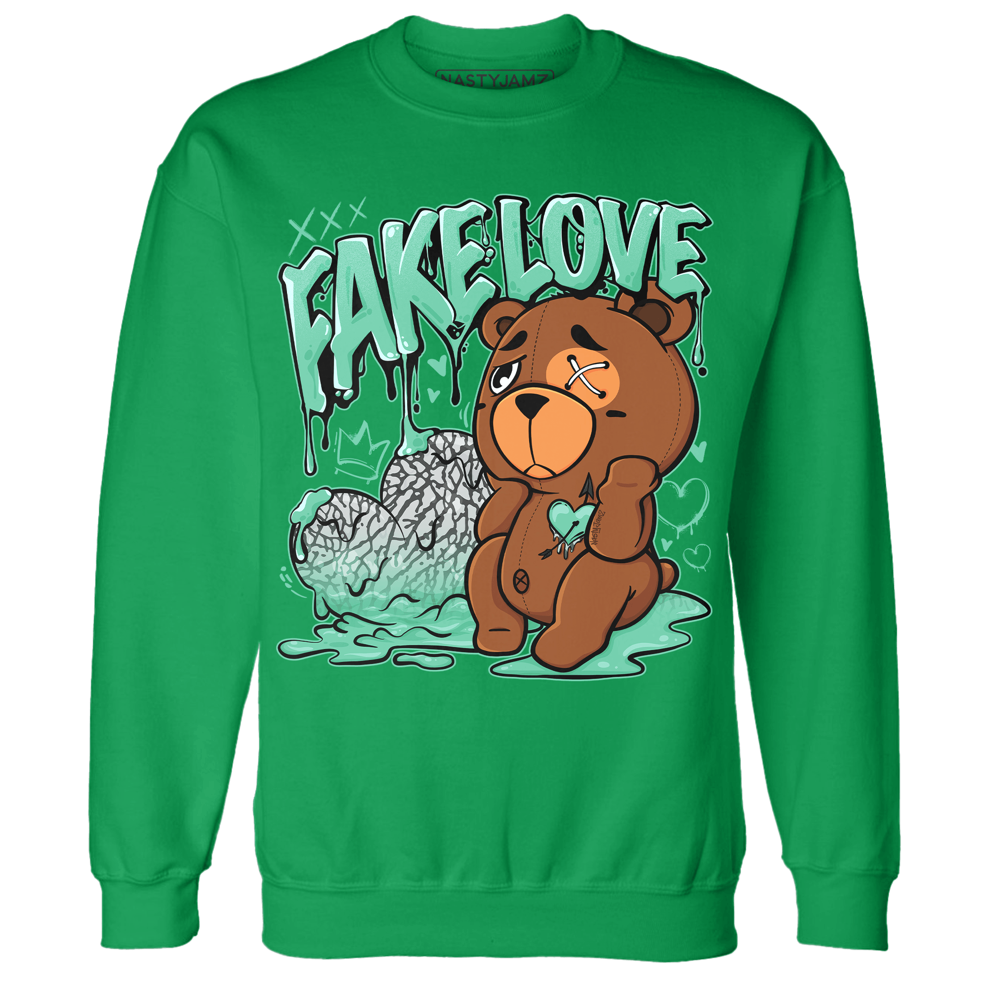 Green Glow 3s Sweatshirt Match Fake Love BER - NastyJamz