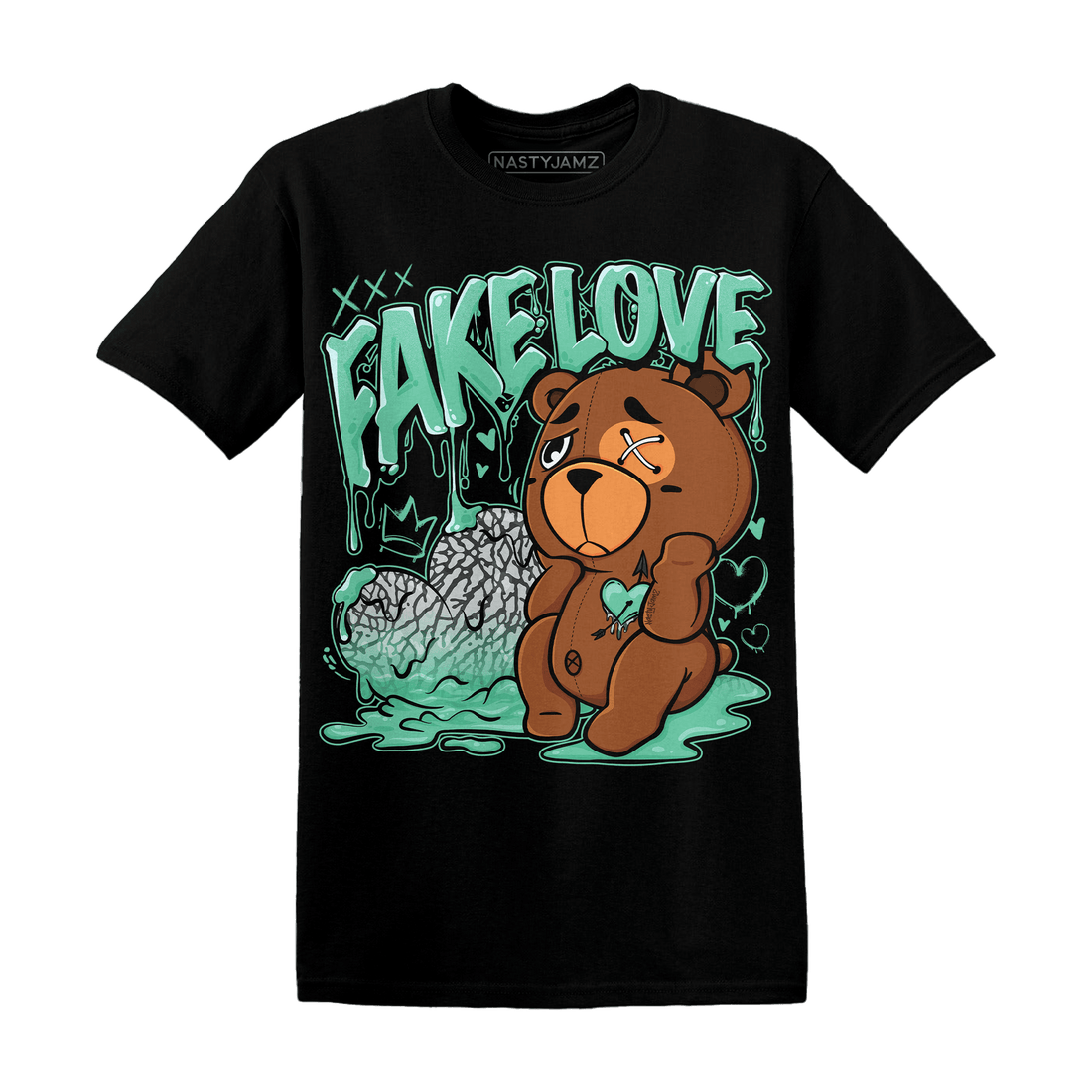 Green Glow 3s T Shirt Match Fake Love BER - NastyJamz