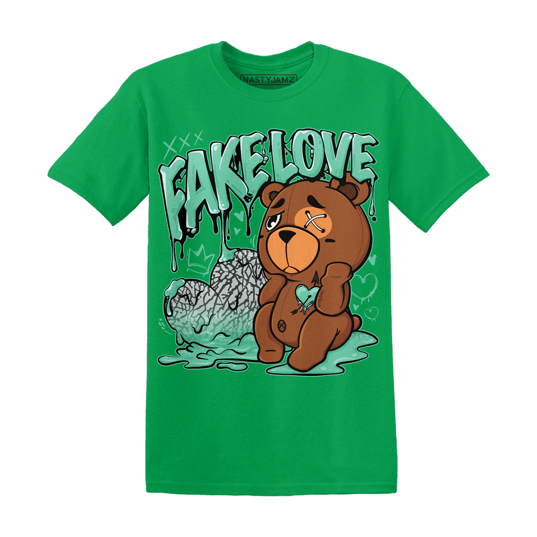 Green Glow 3s T Shirt Match Fake Love BER - NastyJamz