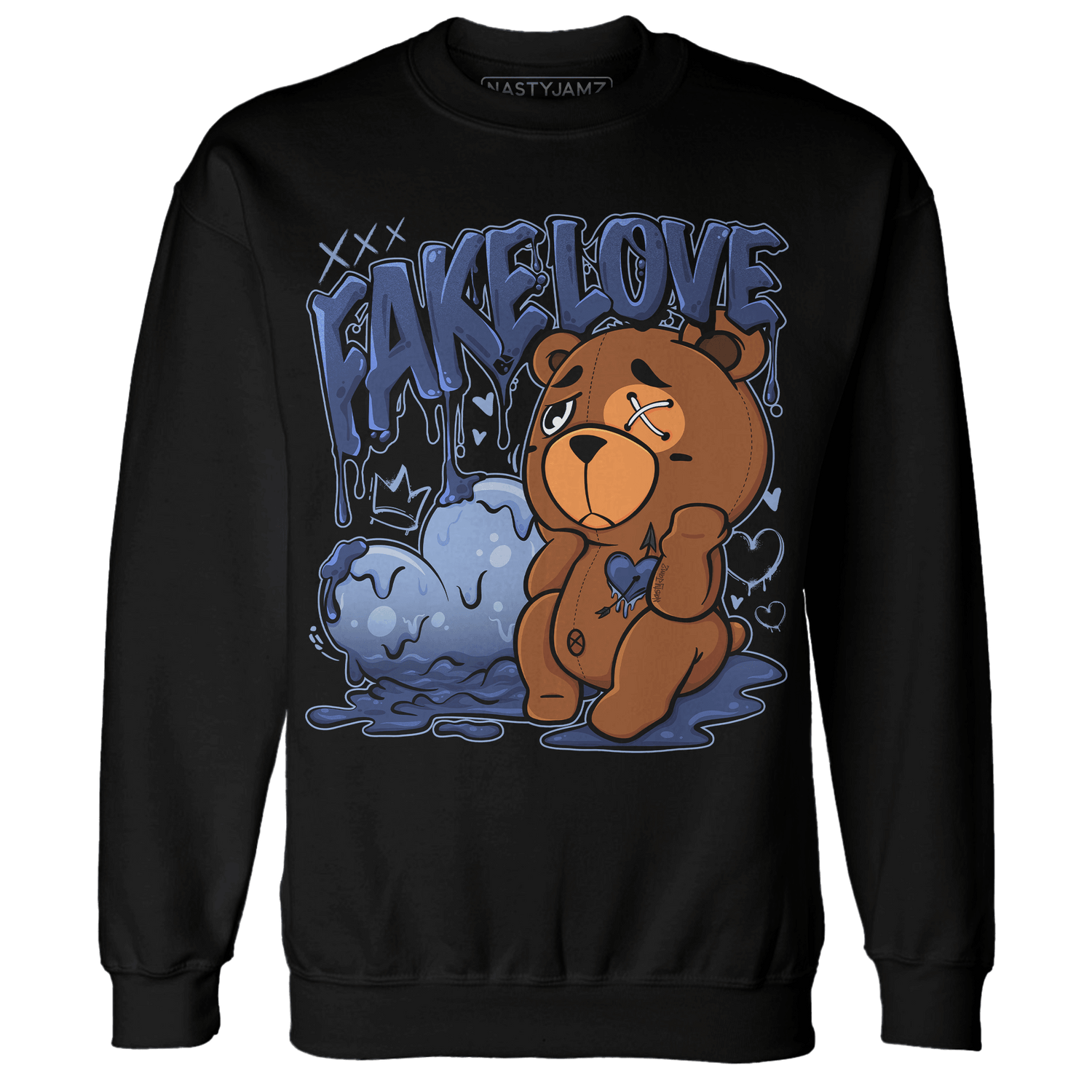 Midnight Navy 5s Sweatshirt Match Fake Love BER - NastyJamz