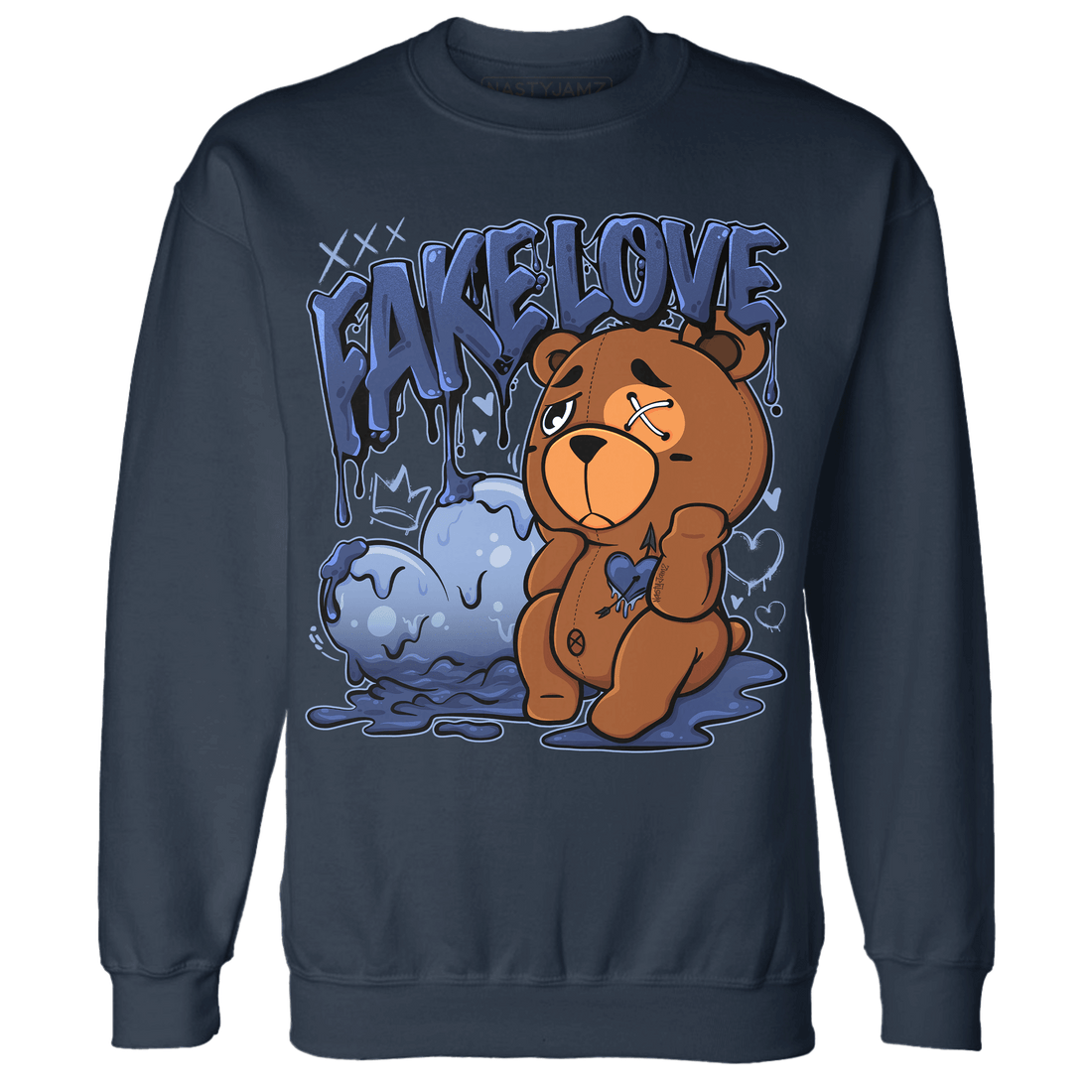 Midnight Navy 5s Sweatshirt Match Fake Love BER - NastyJamz