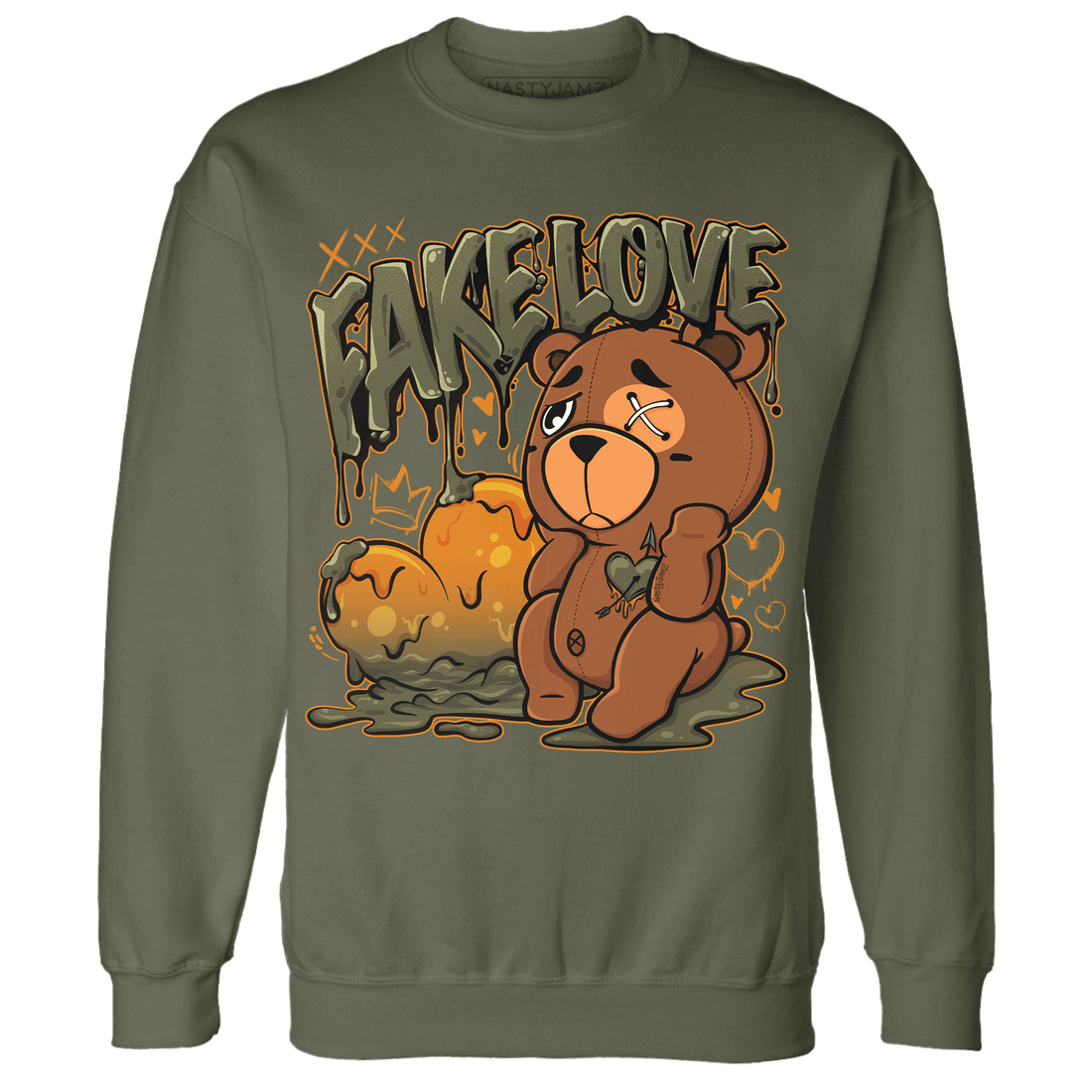 Olive 5s Sweatshirt Match Fake Love BER - NastyJamz