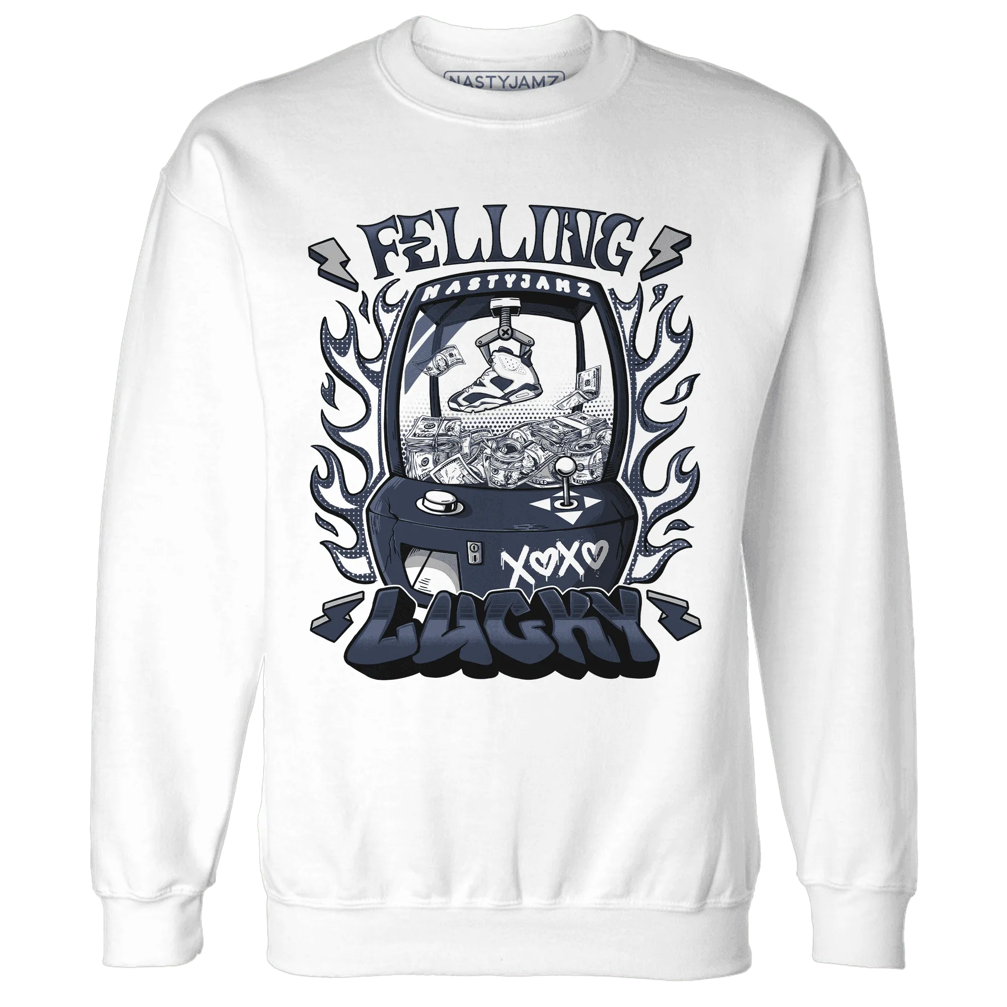 White-Navy-6s-Sweatshirt-Match-Feeling-Lucky