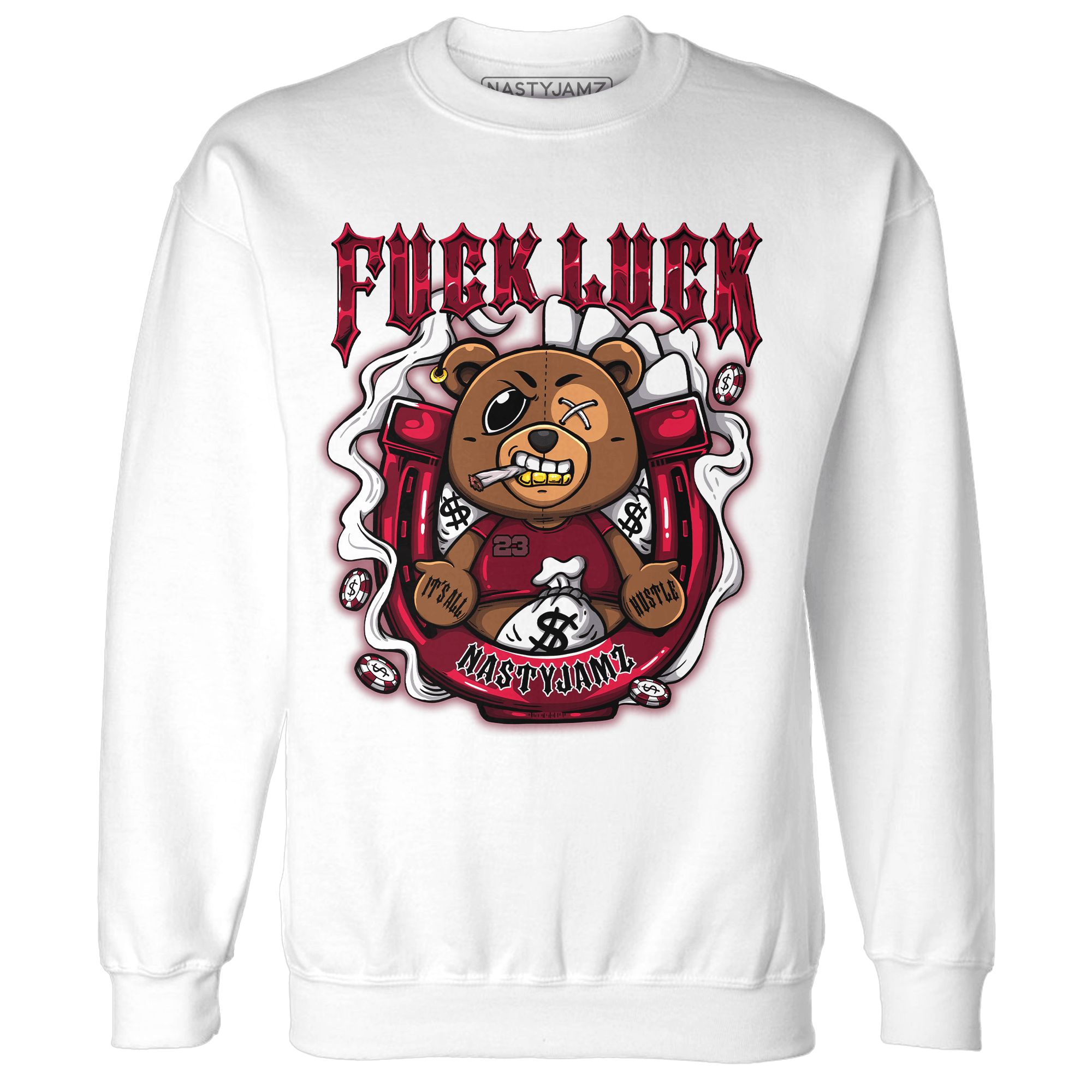 High White Team Red 1s Sweatshirt Match F Luck BER - NastyJamz