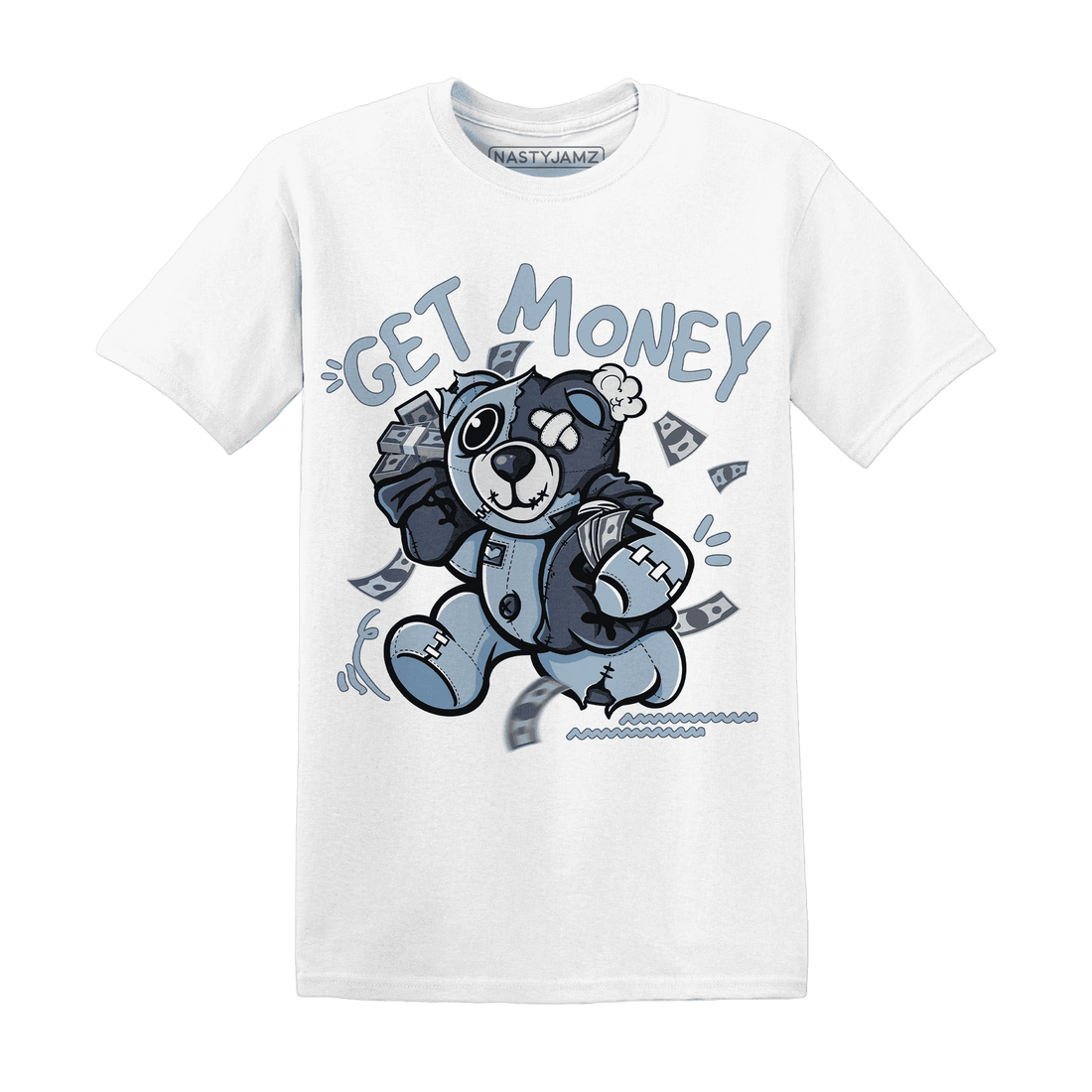 Mid Diffused Blue Grey 1s T Shirt Match Get Money BER - NastyJamz