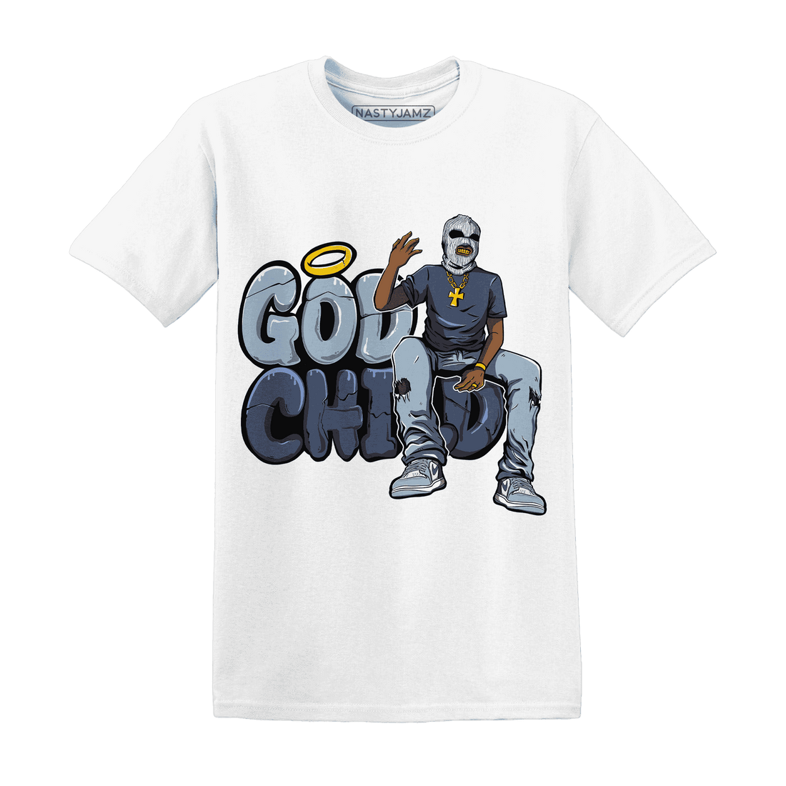 Mid Diffused Blue Grey 1s T Shirt Match God Child - NastyJamz