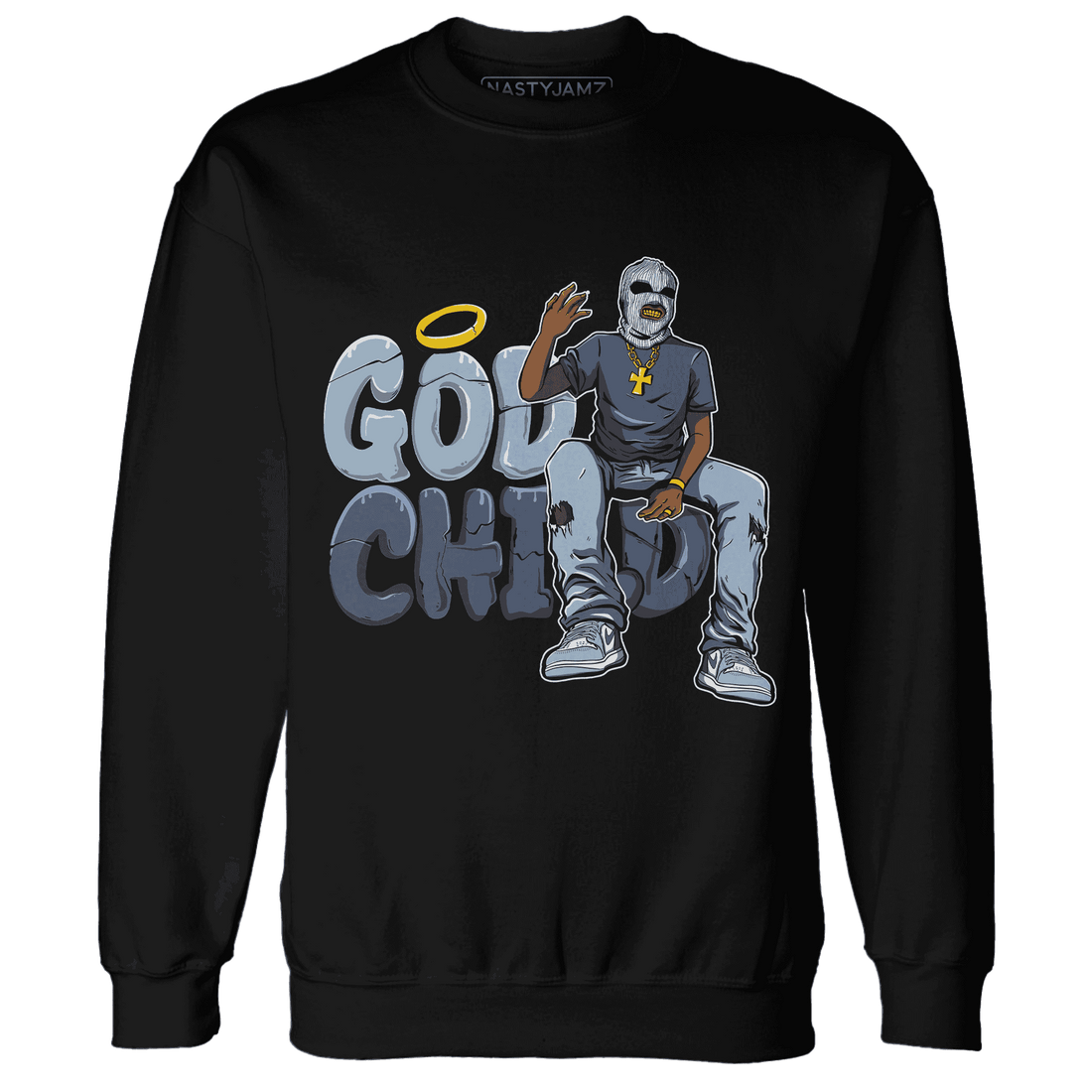 Mid Diffused Blue Grey 1s Sweatshirt Match God Child - NastyJamz