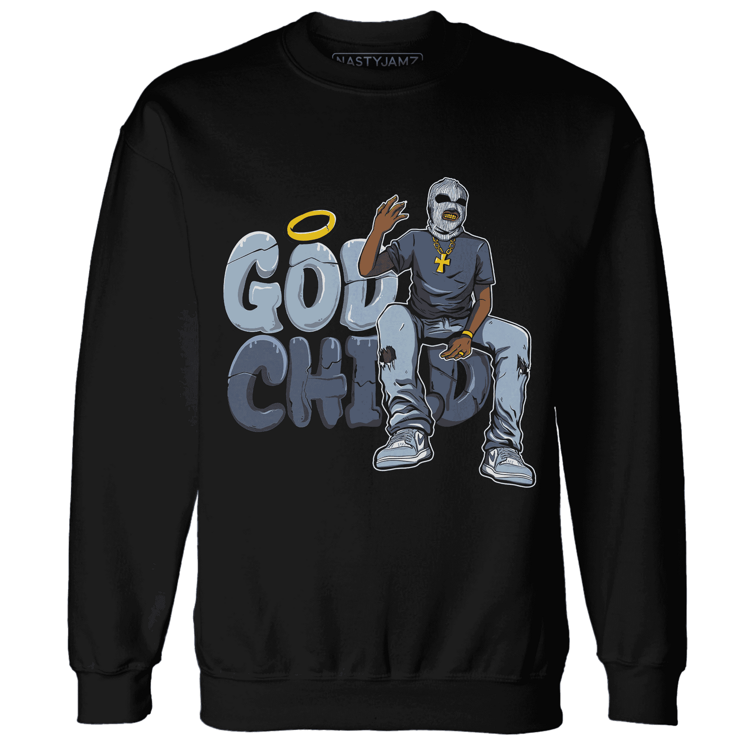 Mid Diffused Blue Grey 1s Sweatshirt Match God Child - NastyJamz