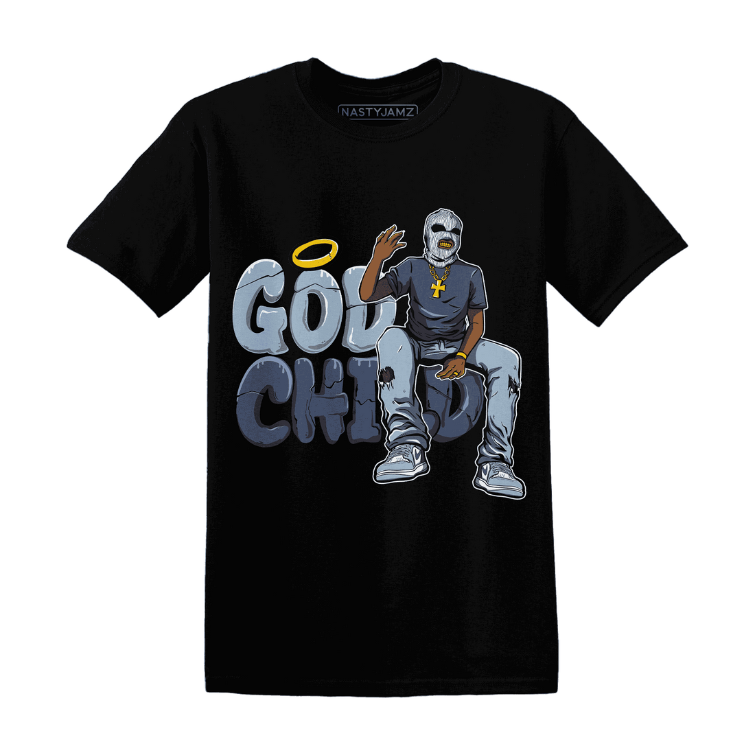 Mid Diffused Blue Grey 1s T Shirt Match God Child - NastyJamz