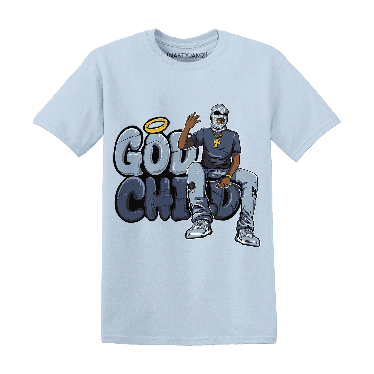 Mid Diffused Blue Grey 1s T Shirt Match God Child - NastyJamz