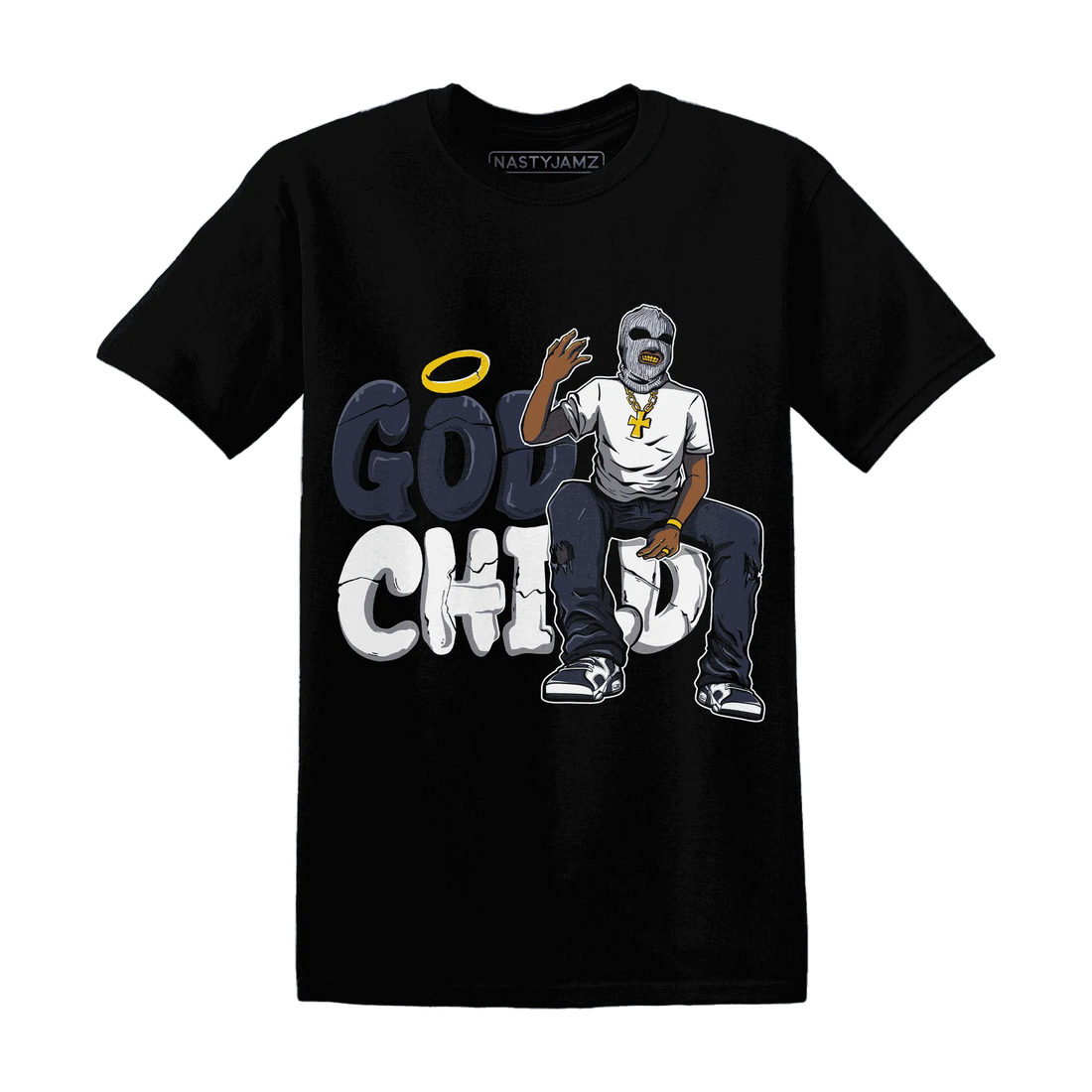 White-Navy-6s-T-Shirt-Match-God-Child