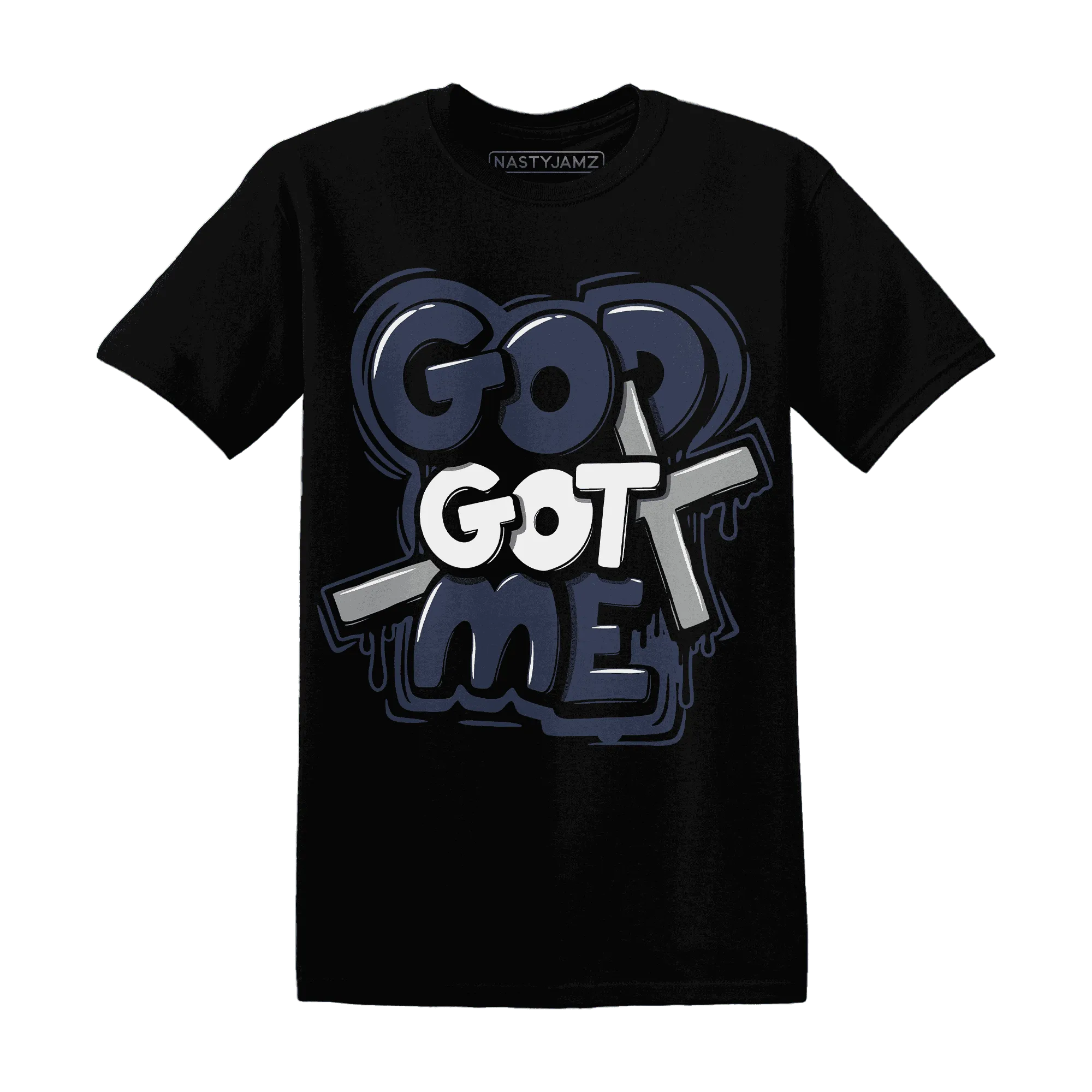 VaporMax-Plus-Midnight-Navy-White-Metallic-Silver-T-Shirt-Match-God-Got-Me