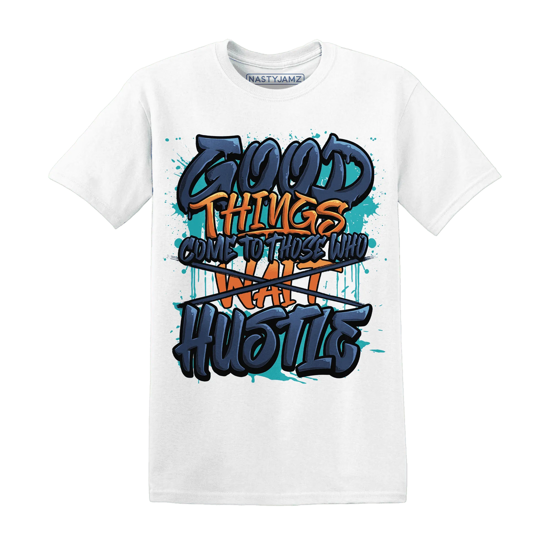 NastyJamz-AM-Plus-Drift-Midnight-Navy-Total-Orange-Dusty-Cactus-T-Shirt-Match-Good-Things