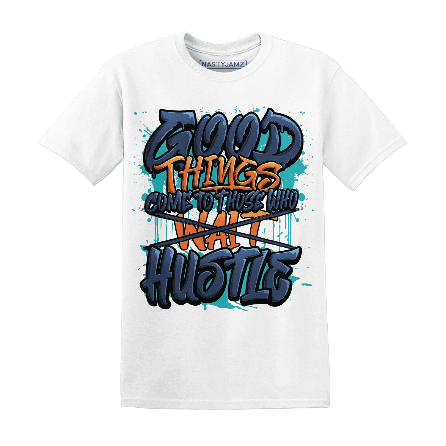 NastyJamz-AM-Plus-Drift-Midnight-Navy-Total-Orange-Dusty-Cactus-T-Shirt-Match-Good-Things