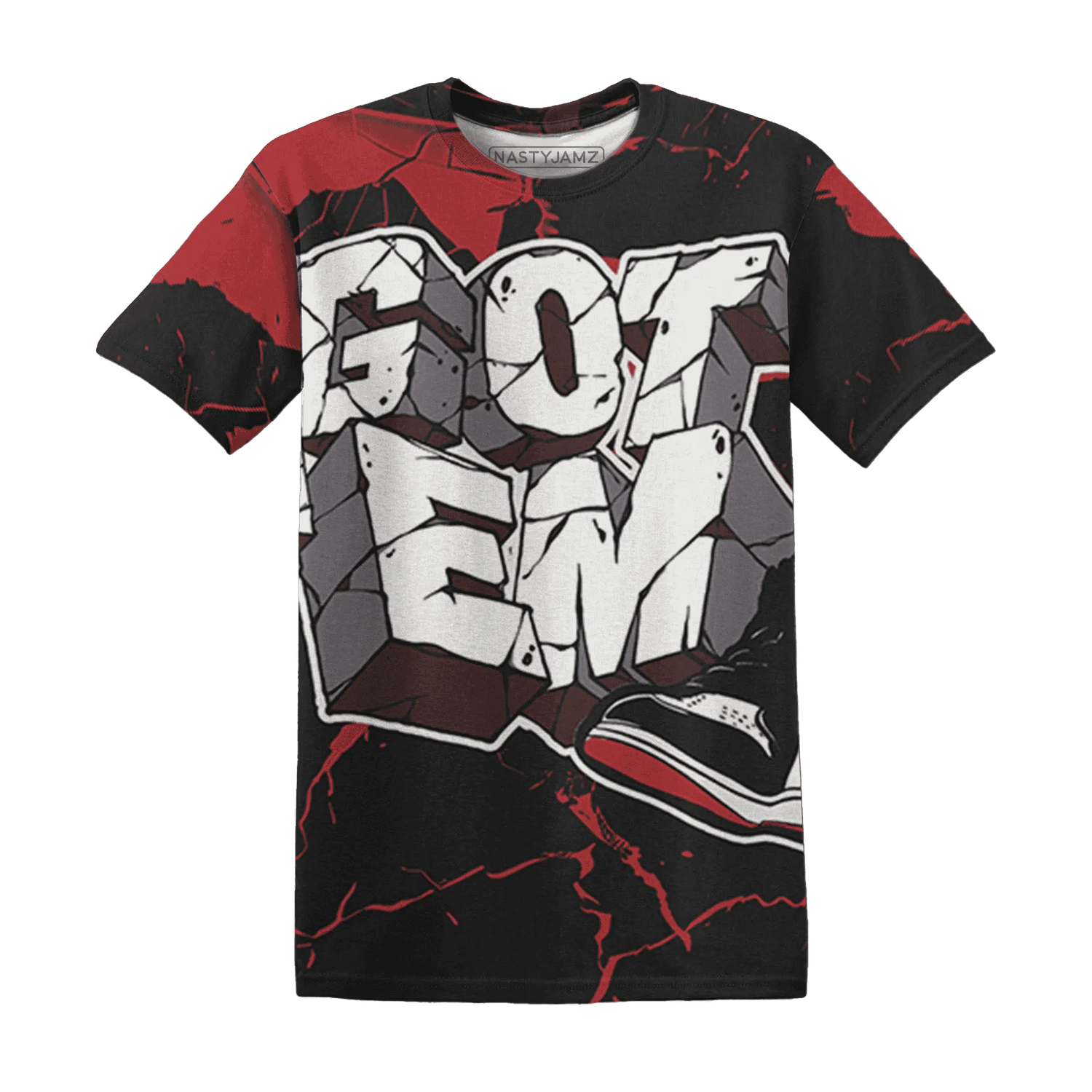 Black-Toe-Reimagined-Red-White-1s-NastyJamz-T-Shirt-Match-Got-Em-3D