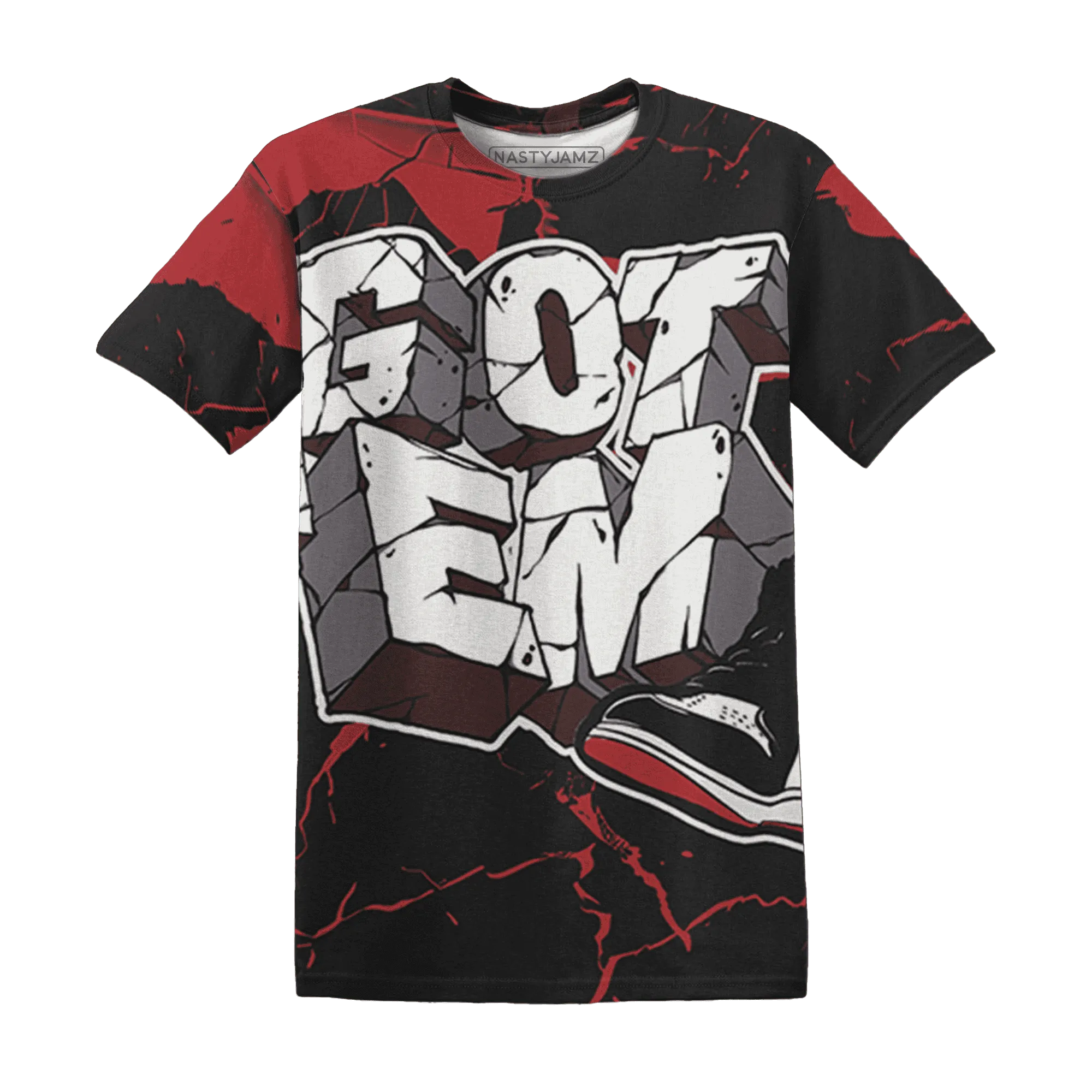 Black-Toe-Reimagined-Red-White-1s-NastyJamz-T-Shirt-Match-Got-Em-3D