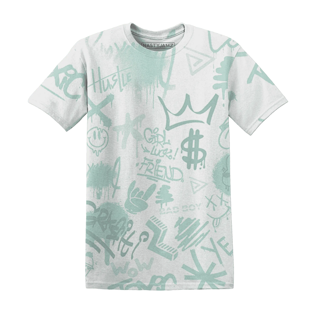 AF-1-Low-Jade-Ice-White-T-Shirt-Match-Graffiti-King-3D-Doodle-Style