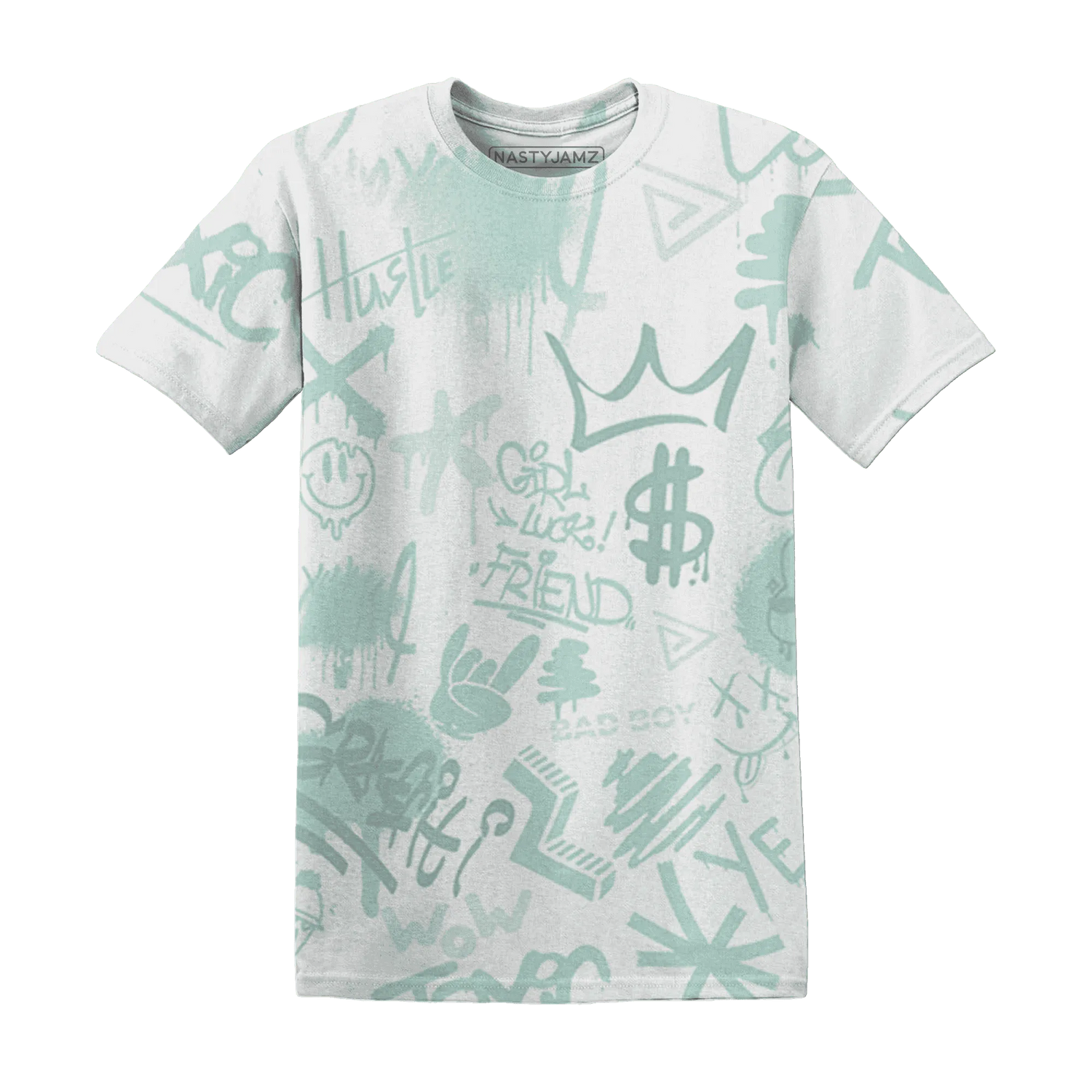 AF-1-Low-Jade-Ice-White-T-Shirt-Match-Graffiti-King-3D-Doodle-Style