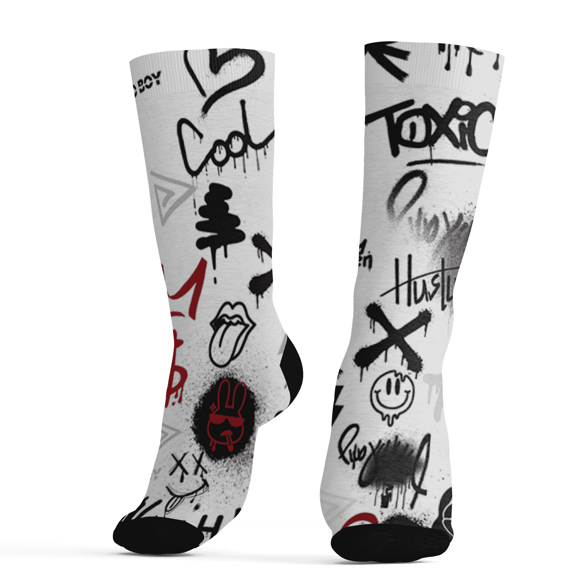 Retro Red Taxi 12s Socks Match Graffiti King 3D All-Over Print Doodle Style - NastyJamz