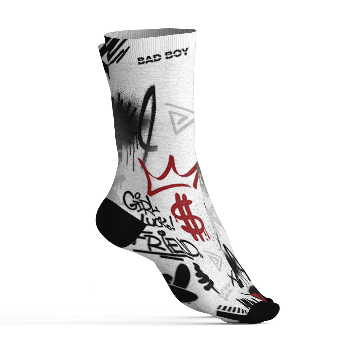 Retro Red Taxi 12s Socks Match Graffiti King 3D All-Over Print Doodle Style - NastyJamz