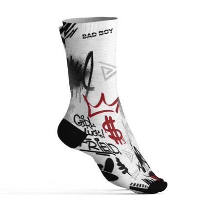 Retro Red Taxi 12s Socks Match Graffiti King 3D All-Over Print Doodle Style - NastyJamz