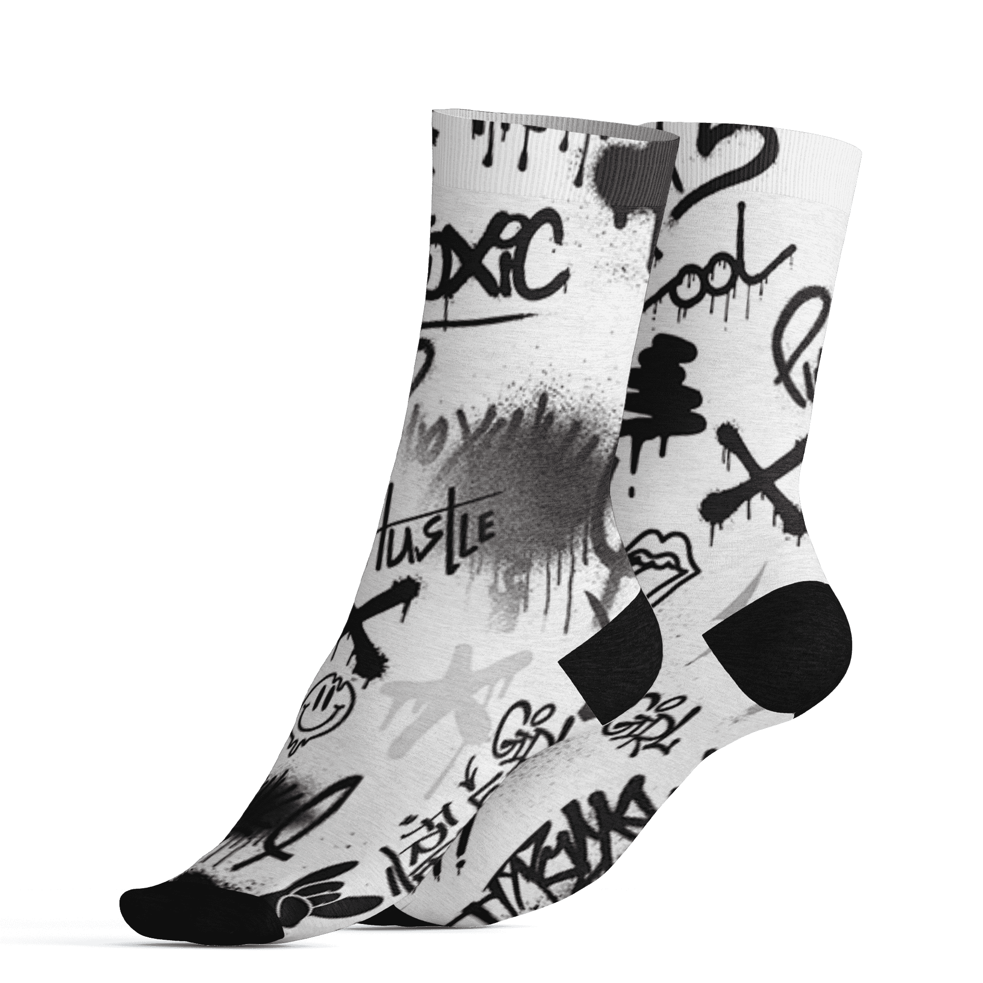 Retro Red Taxi 12s Socks Match Graffiti King 3D All-Over Print Doodle Style - NastyJamz