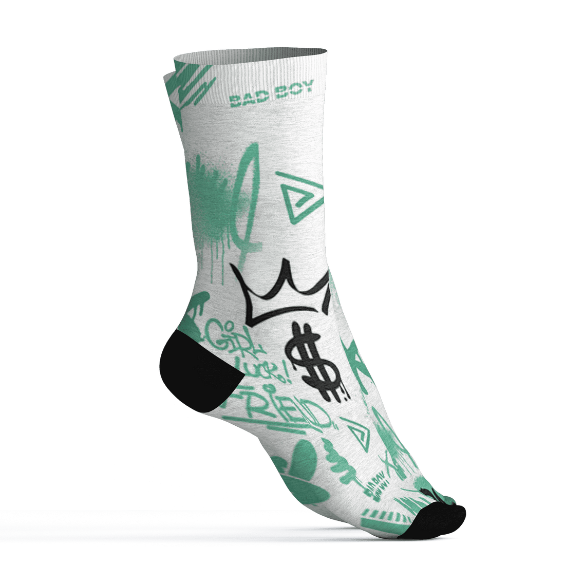 High OG Green Glow 1s Socks Match Graffiti King 3D All-Over Print Doodle Style - NastyJamz