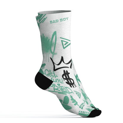 High OG Green Glow 1s Socks Match Graffiti King 3D All-Over Print Doodle Style - NastyJamz