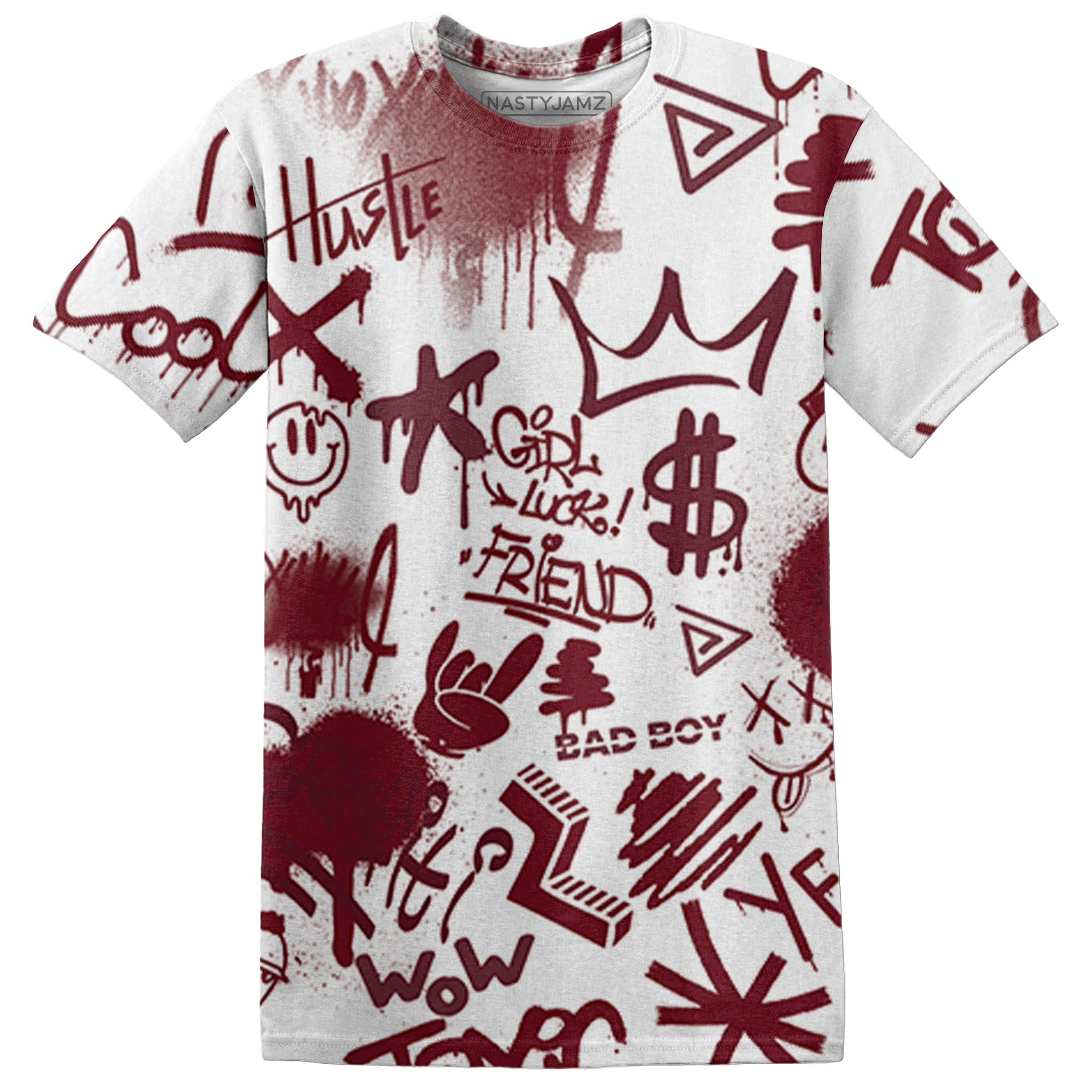 High White Team Red 1s T Shirt Match Graffiti King 3D All-Over Print Doodle Style - NastyJamz