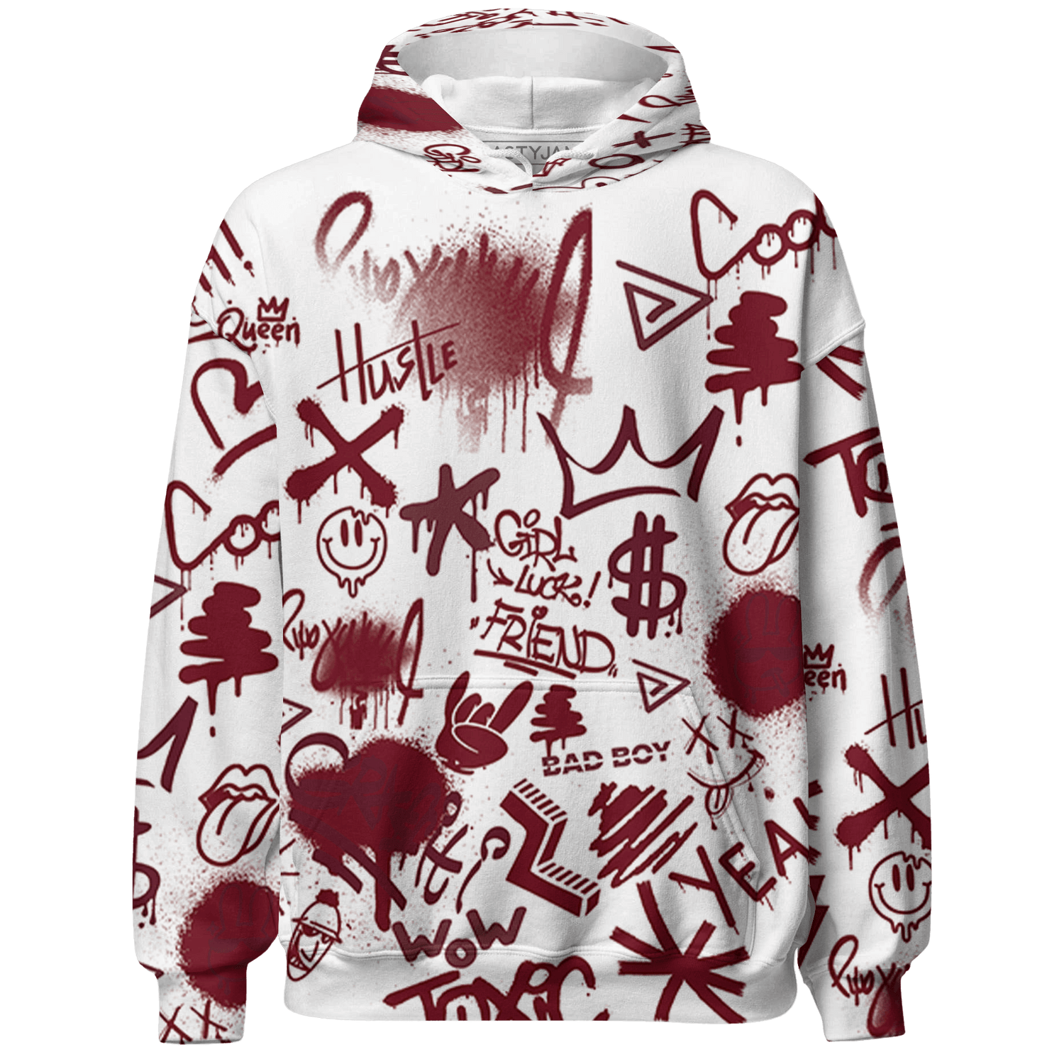 High White Team Red 1s Hoodie Match Graffiti King 3D All-Over Print Doodle Style - NastyJamz