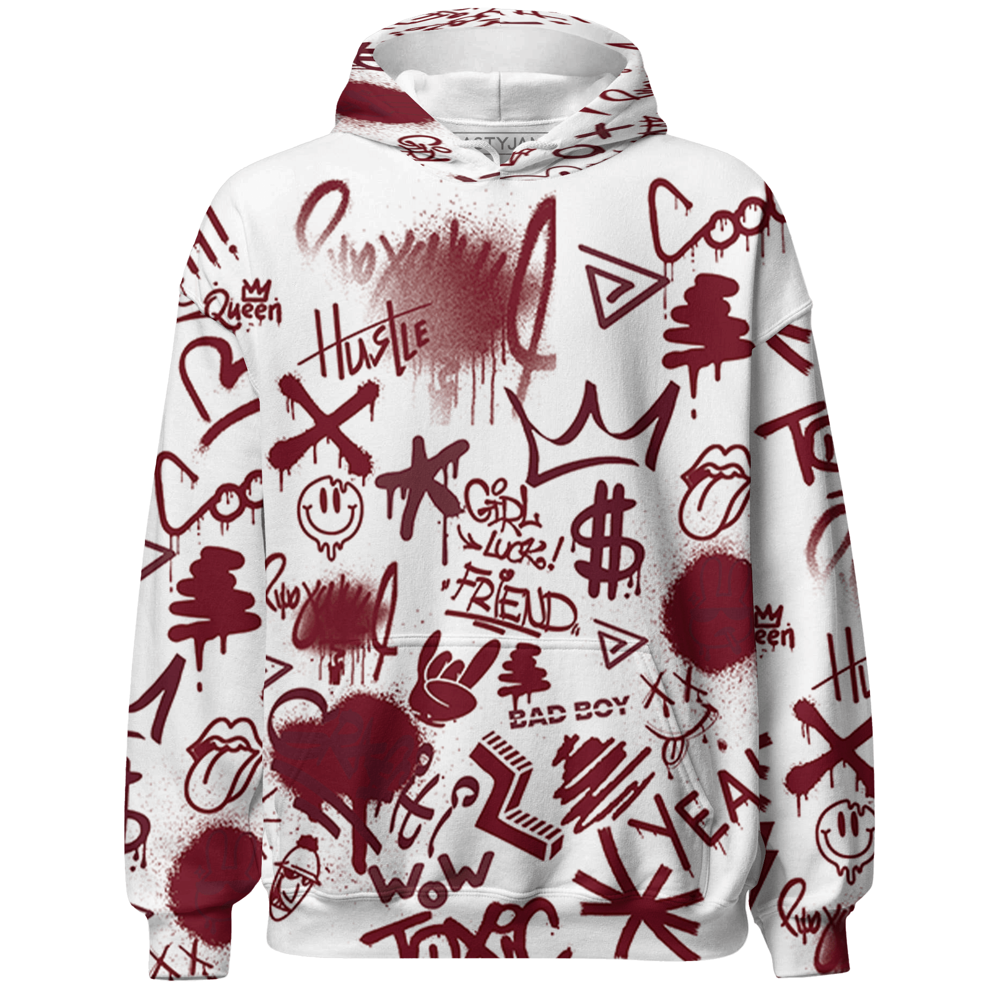 High White Team Red 1s Hoodie Match Graffiti King 3D All-Over Print Doodle Style - NastyJamz