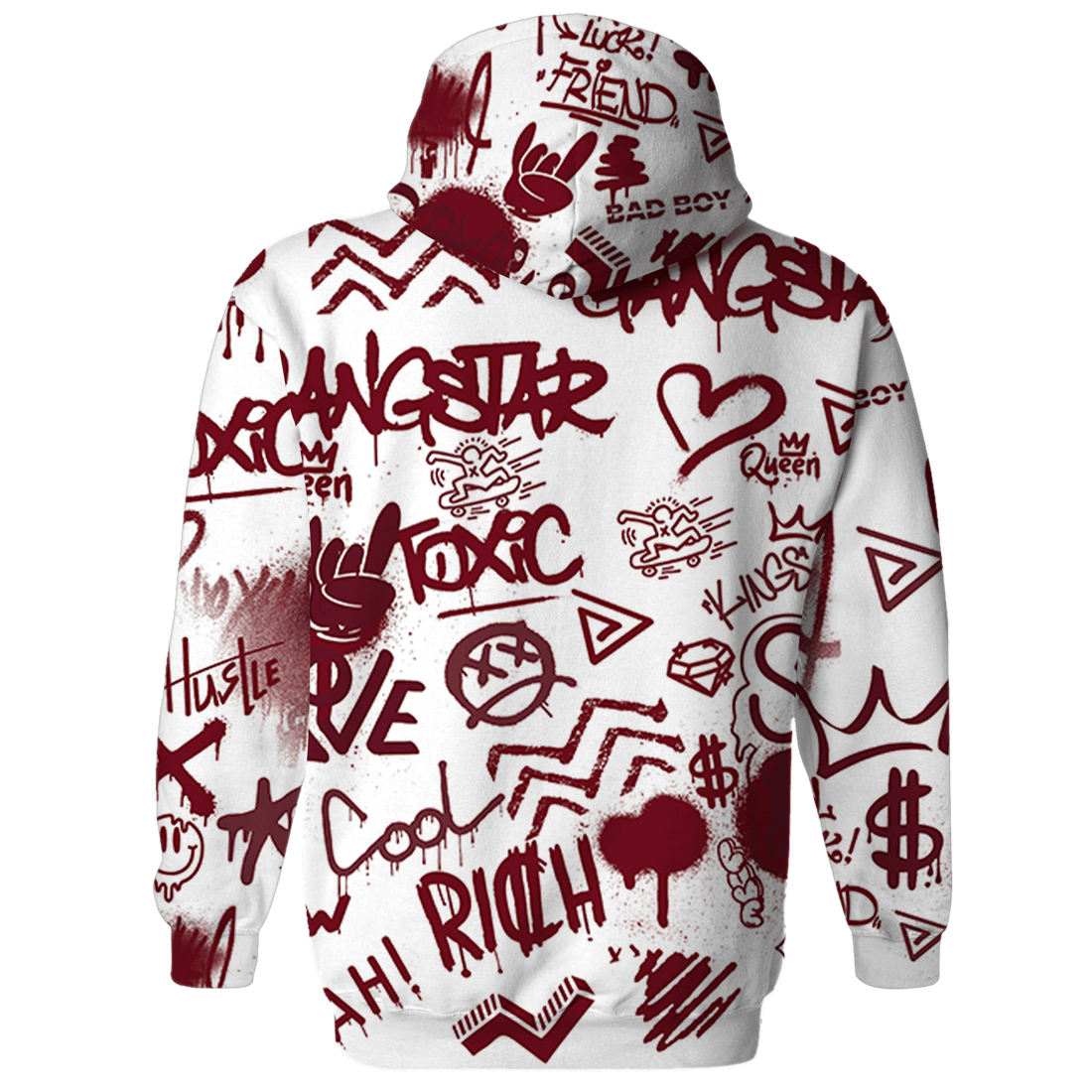 High White Team Red 1s Hoodie Match Graffiti King 3D All-Over Print Doodle Style - NastyJamz