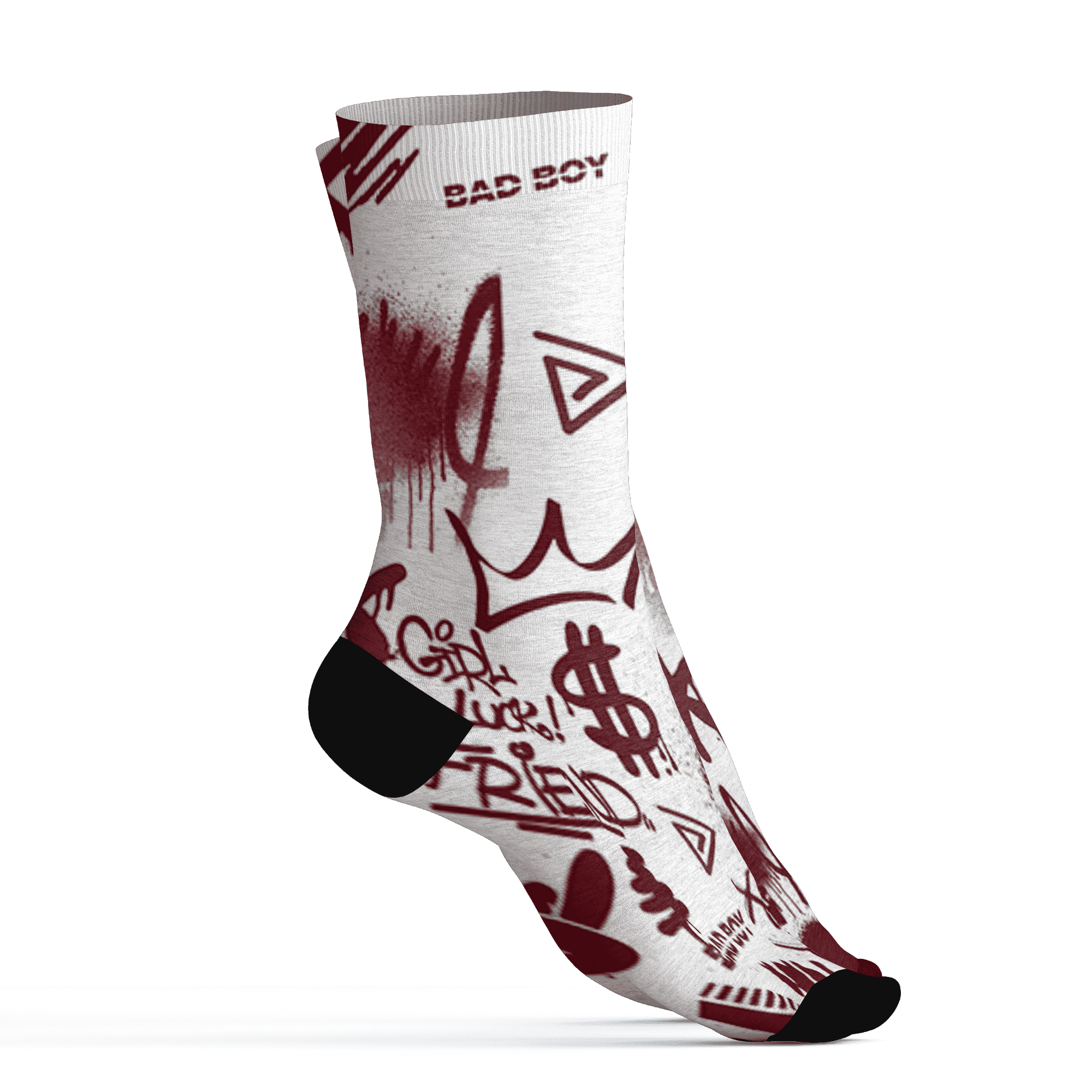 High White Team Red 1s Socks Match Graffiti King 3D All-Over Print Doodle Style - NastyJamz