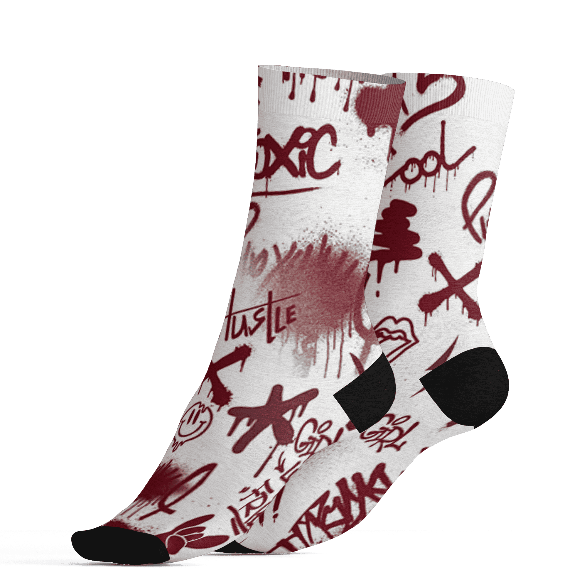 High White Team Red 1s Socks Match Graffiti King 3D All-Over Print Doodle Style - NastyJamz
