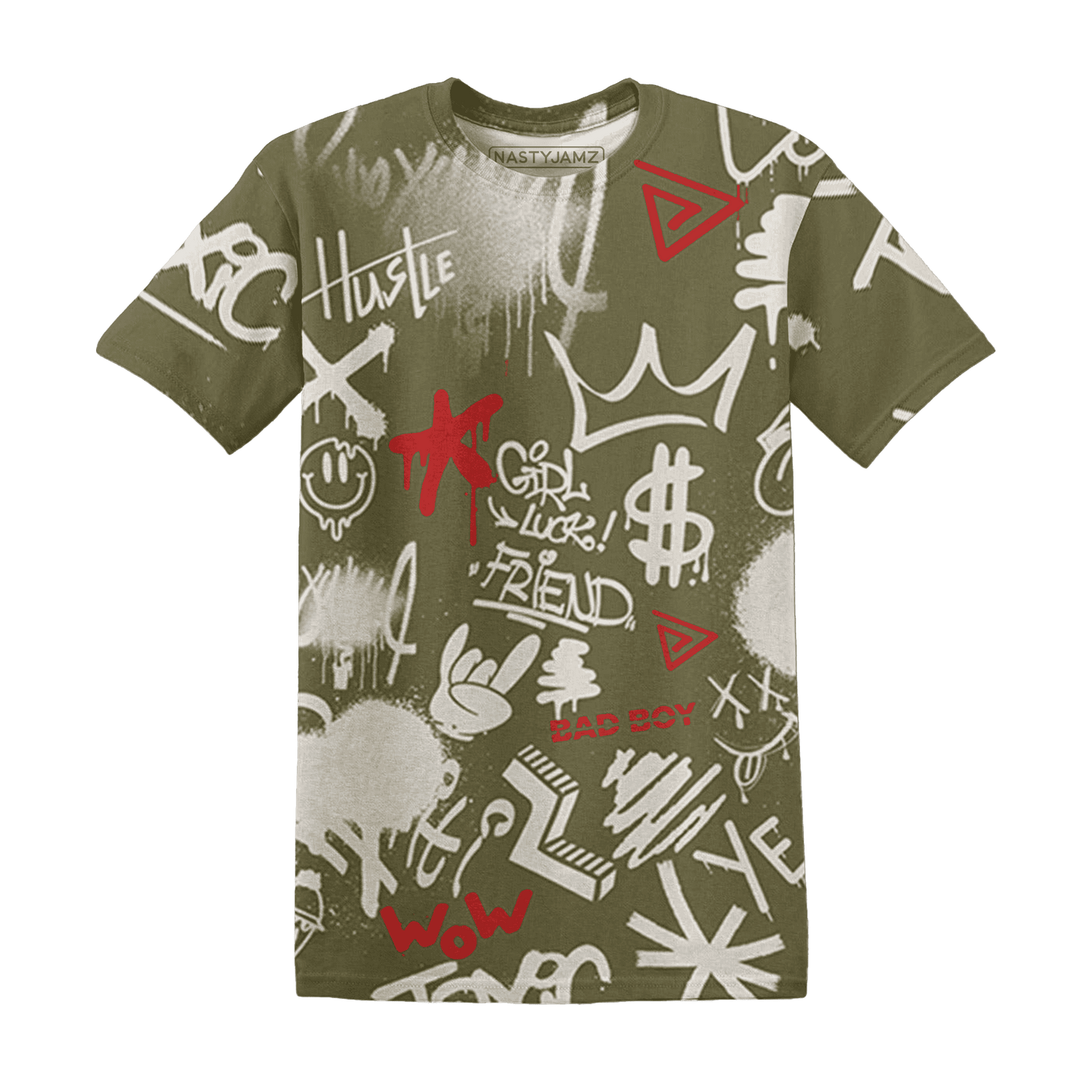 Medium-Olive-1s-T-Shirt-Match-Graffiti-King-3D-Doodle-Style