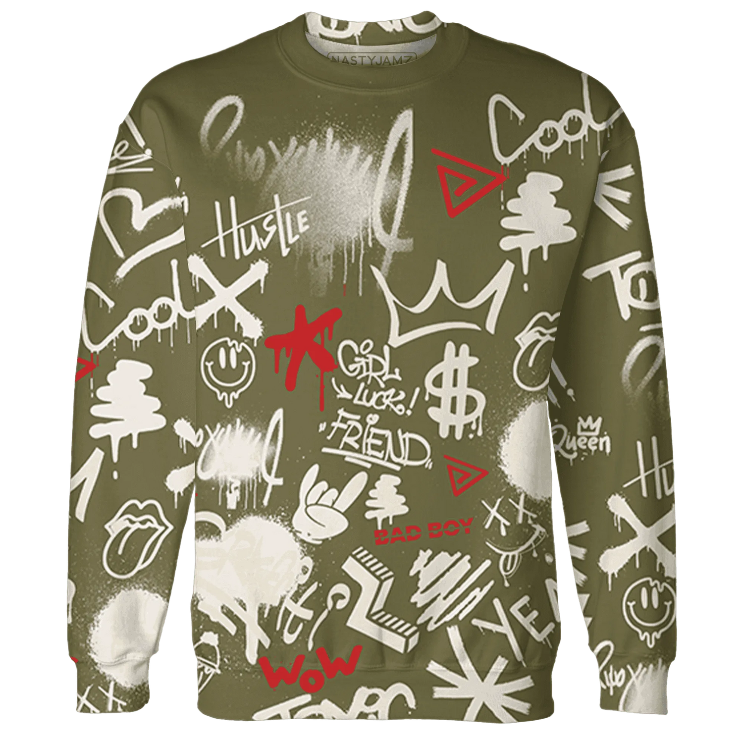 Medium-Olive-1s-Sweatshirt-Match-Graffiti-King-3D-Doodle-Style