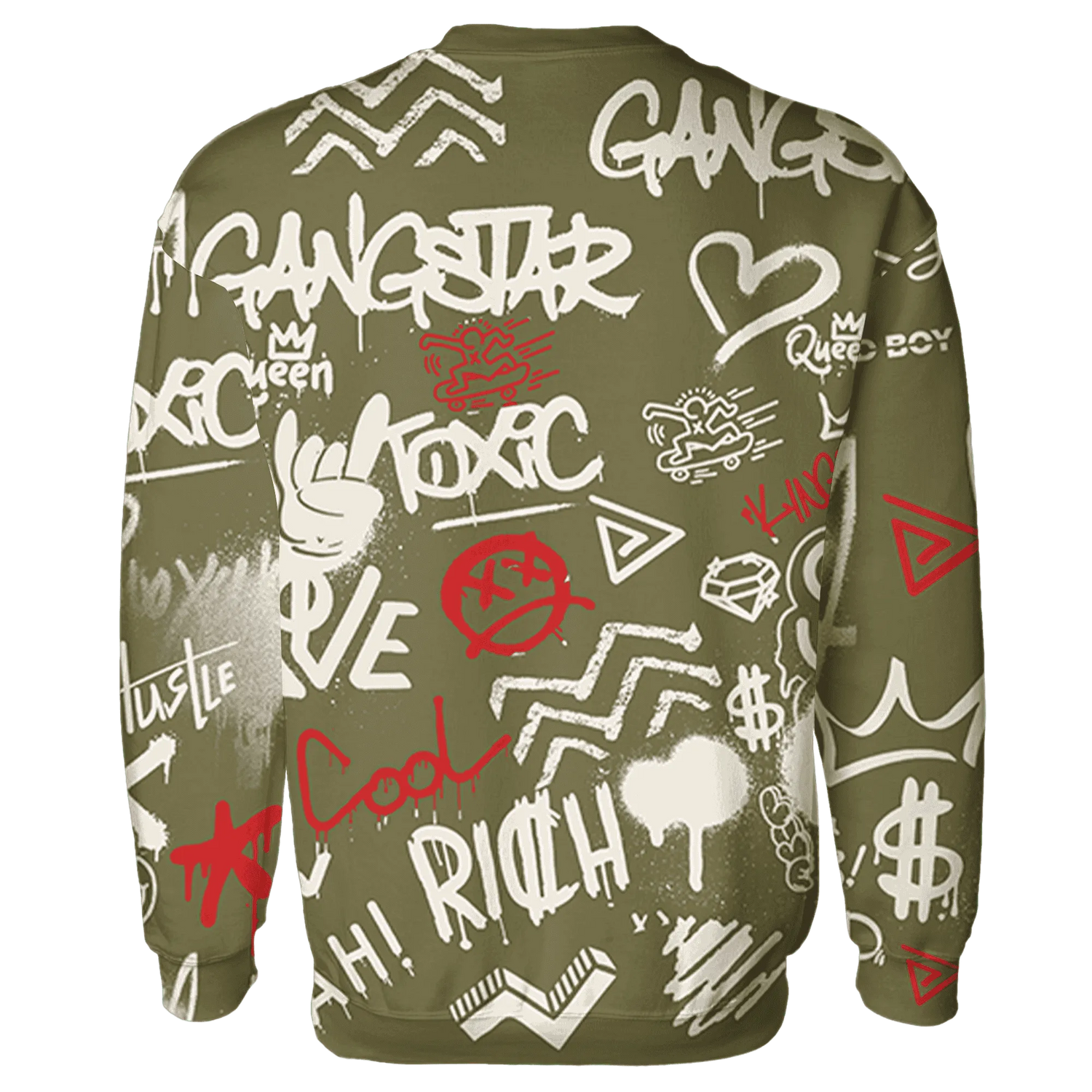 Medium-Olive-1s-Sweatshirt-Match-Graffiti-King-3D-Doodle-Style