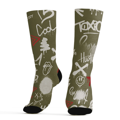 Medium-Olive-1s-Socks-Match-Graffiti-King-3D-Doodle-Style