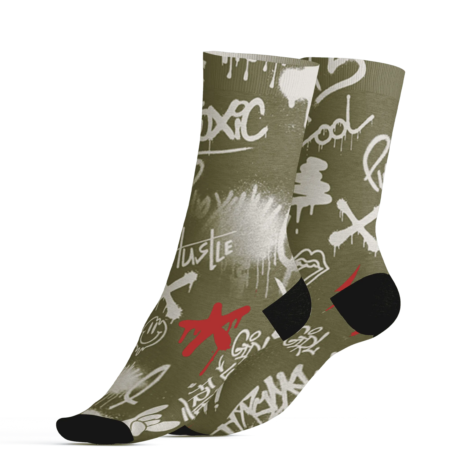 Medium-Olive-1s-Socks-Match-Graffiti-King-3D-Doodle-Style