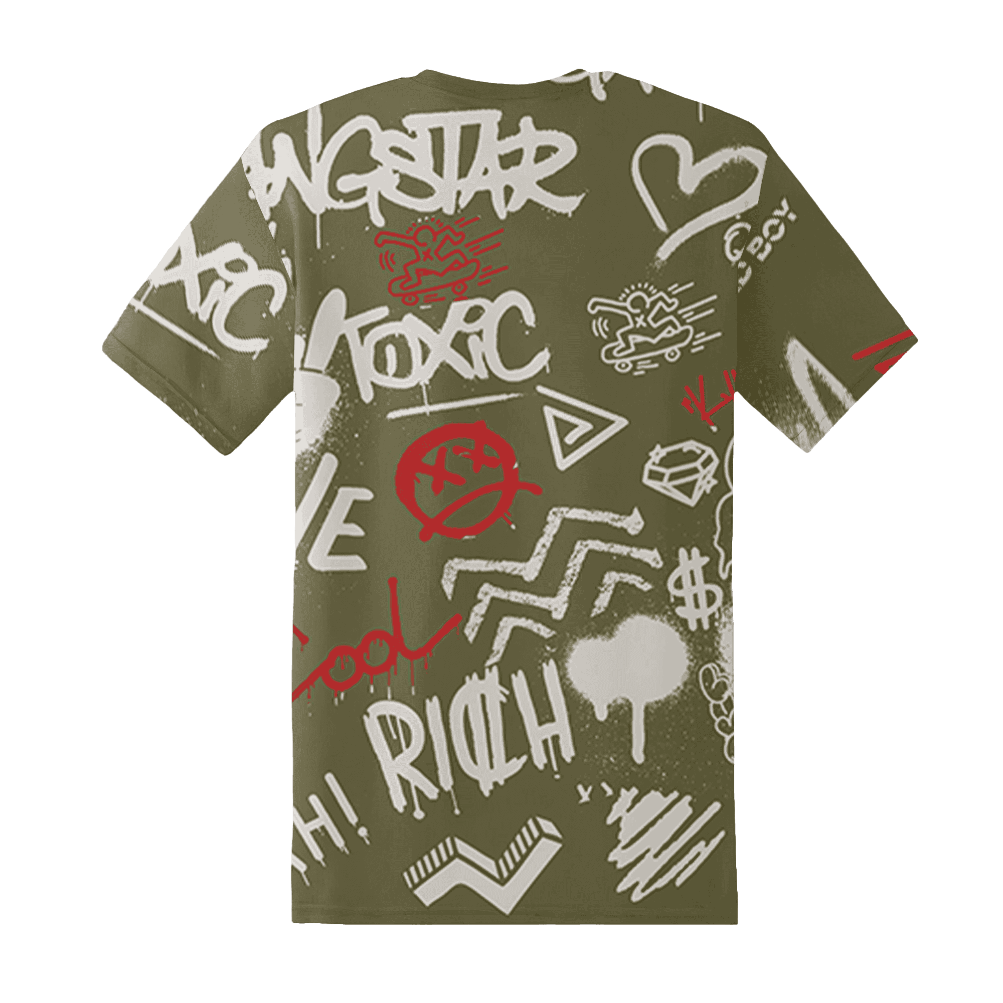 Medium-Olive-1s-T-Shirt-Match-Graffiti-King-3D-Doodle-Style