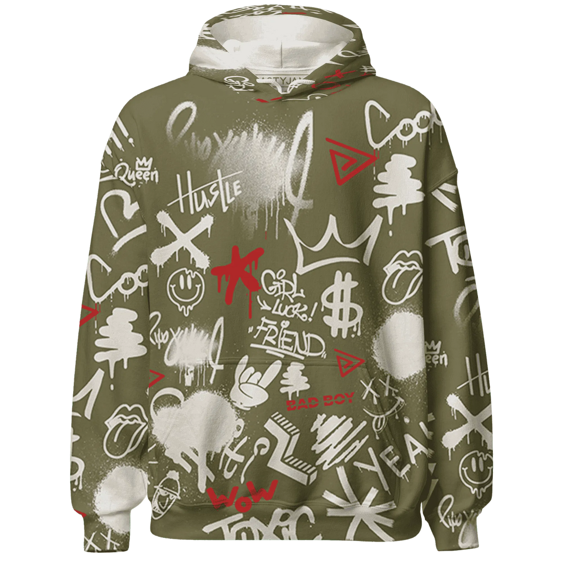 Medium-Olive-1s-Hoodie-Match-Graffiti-King-3D-Doodle-Style