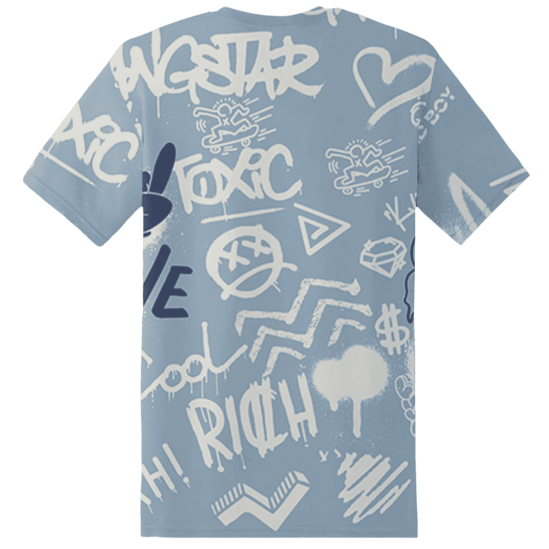 Mid Diffused Blue Grey 1s T Shirt Match Graffiti King 3D All-Over Print Doodle Style - NastyJamz