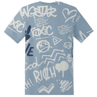 Mid Diffused Blue Grey 1s T Shirt Match Graffiti King 3D All-Over Print Doodle Style - NastyJamz
