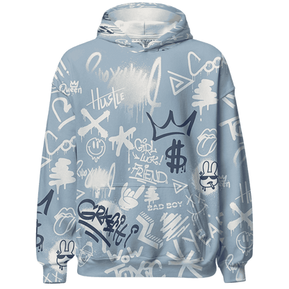 Mid Diffused Blue Grey 1s Hoodie Match Graffiti King 3D All-Over Print Doodle Style - NastyJamz