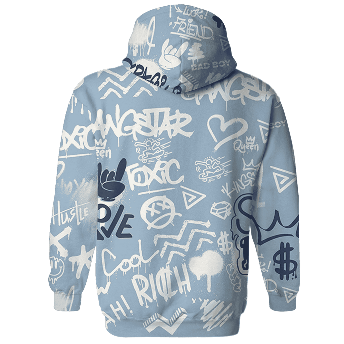 Mid Diffused Blue Grey 1s Hoodie Match Graffiti King 3D All-Over Print Doodle Style - NastyJamz