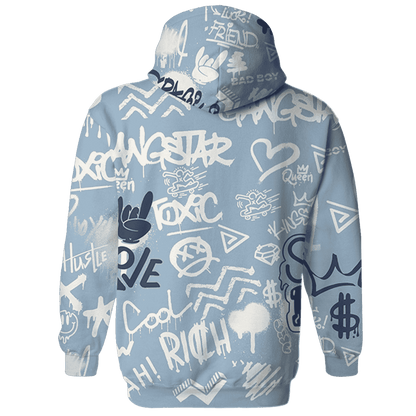 Mid Diffused Blue Grey 1s Hoodie Match Graffiti King 3D All-Over Print Doodle Style - NastyJamz