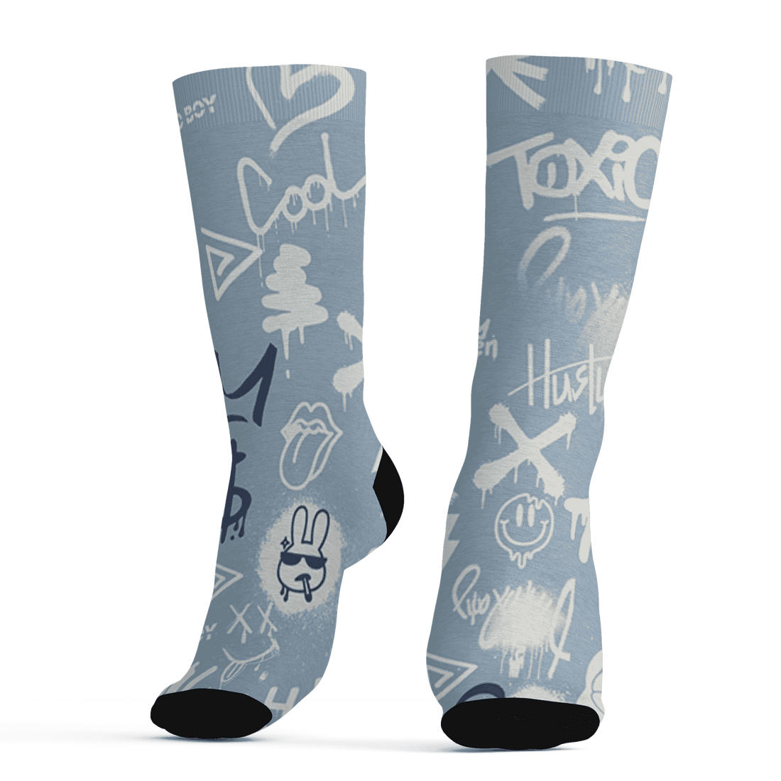 Mid Diffused Blue Grey 1s Socks Match Graffiti King 3D All-Over Print Doodle Style - NastyJamz