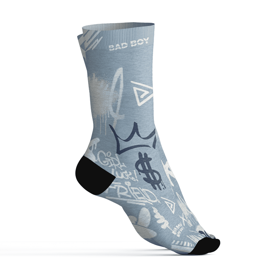 Mid Diffused Blue Grey 1s Socks Match Graffiti King 3D All-Over Print Doodle Style - NastyJamz