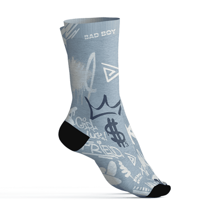 Mid Diffused Blue Grey 1s Socks Match Graffiti King 3D All-Over Print Doodle Style - NastyJamz